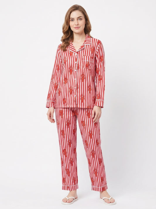 Women’s Lobster Coast – Elegant Two Piece Cotton Pajama Set