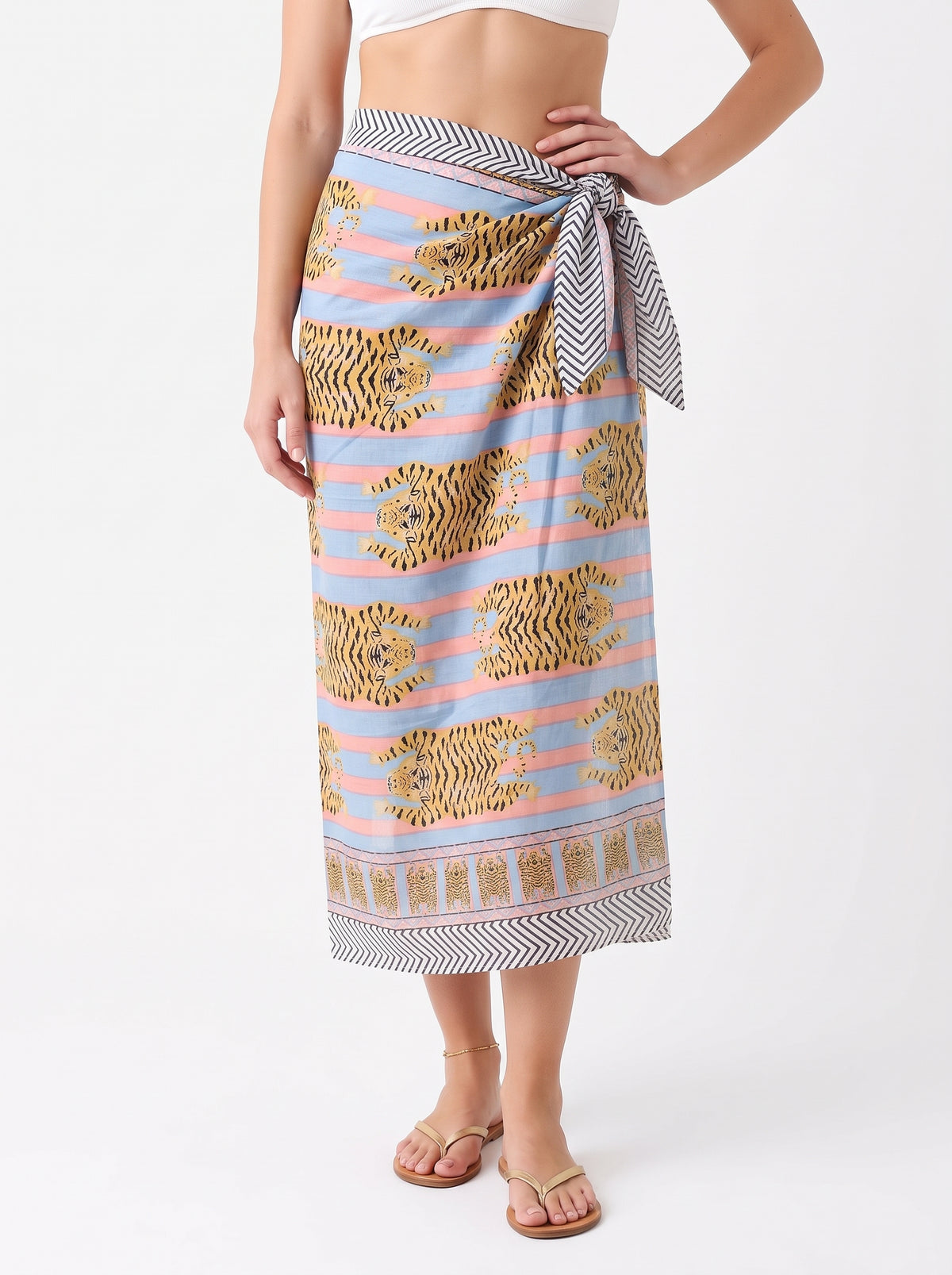 Blue Pink Stripes Tiger Tibetan Sarong - Beach Cover