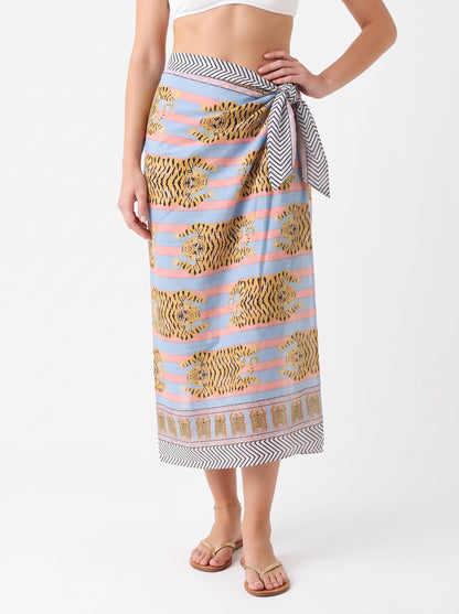Blue Pink Stripes Tiger Tibetan Sarong - Beach Cover