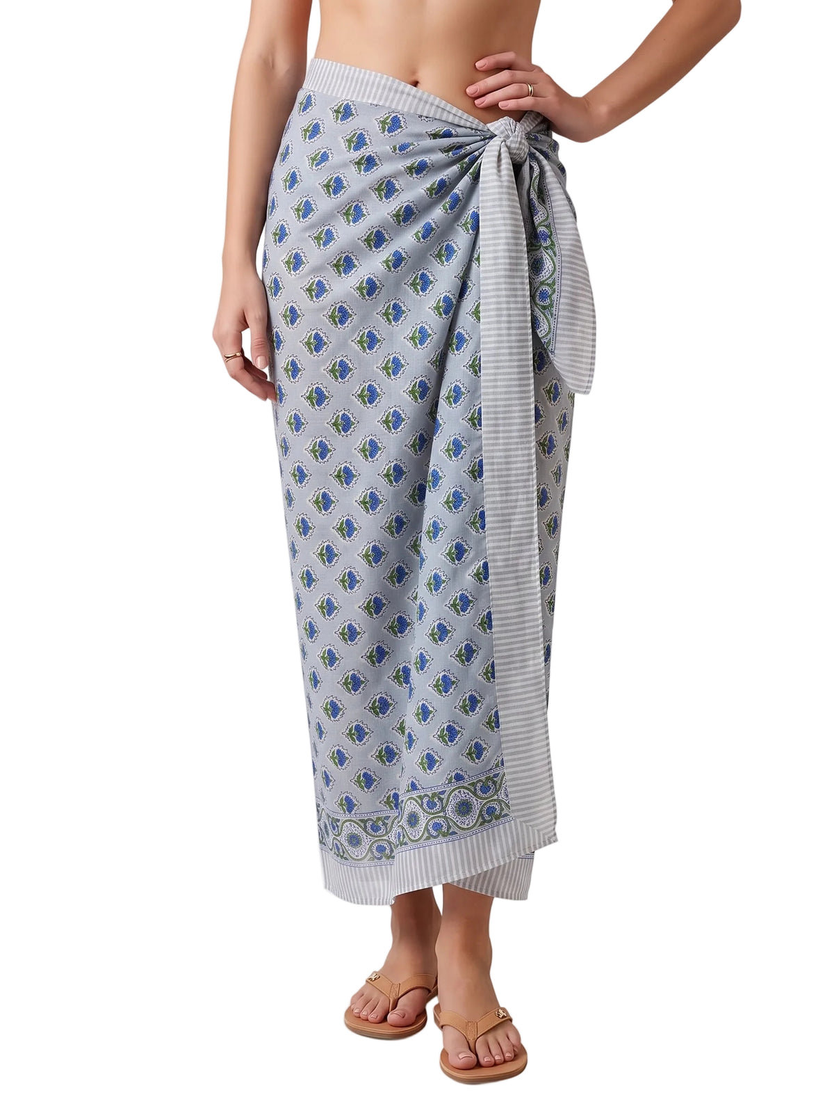 Mini Blue Floral Handblock Sarong - Beach Cover