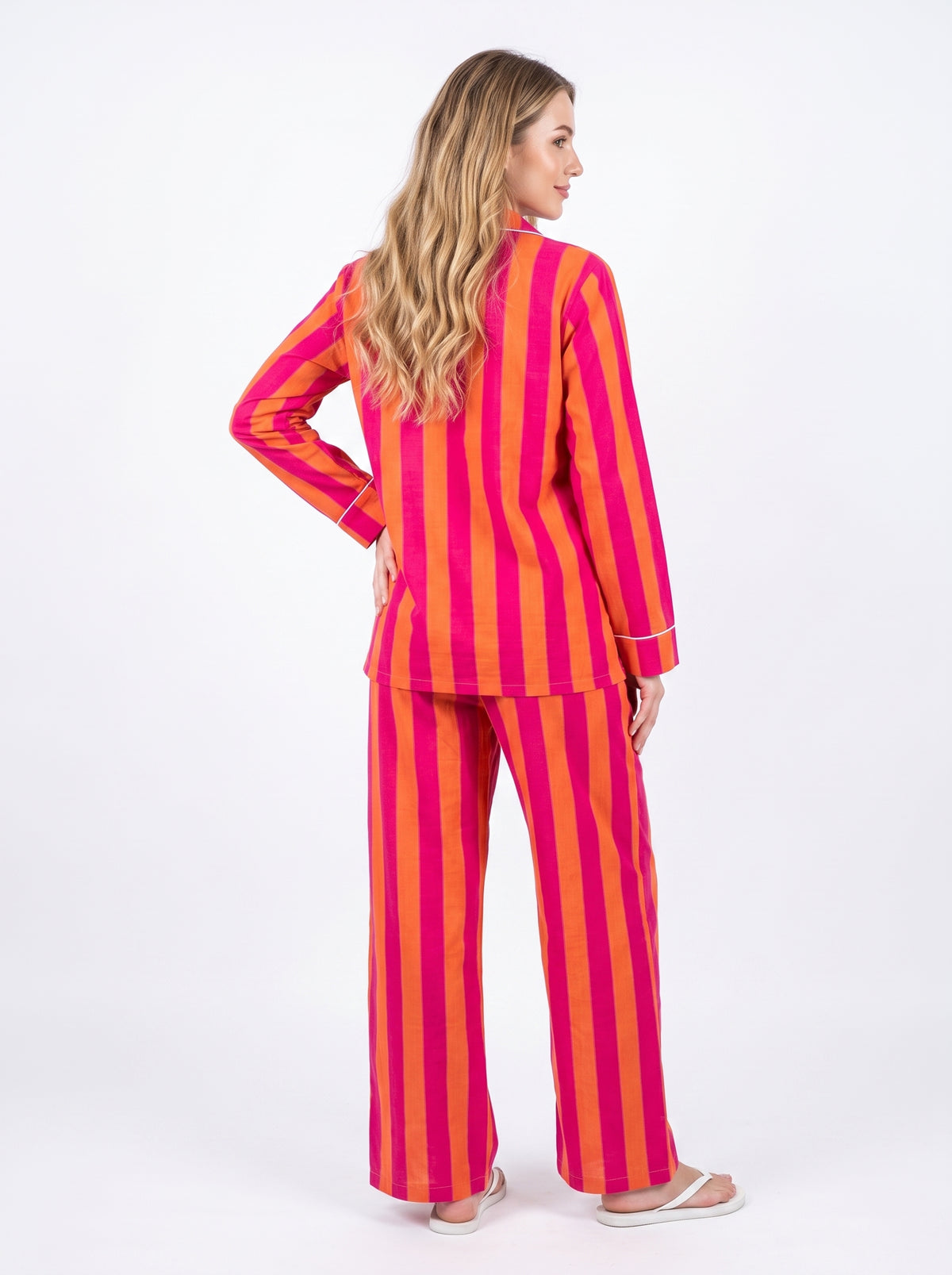 Women’s Orange Stripes – Elegant Two Piece Cotton Pajama Set