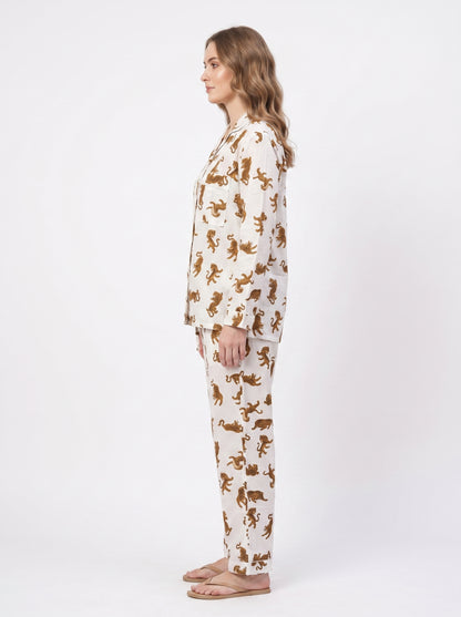 Women's White Tiger Dreams – Elegant Two Piece Cotton Pajama Set