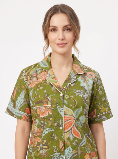 Women’s Green Crimson – Elegant Two Piece Short Pajama Set