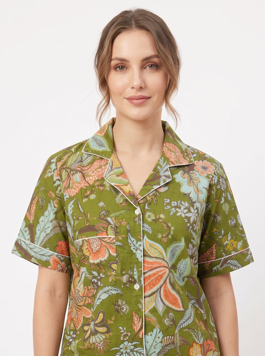 Women’s Green Crimson – Elegant Two Piece Short Pajama Set