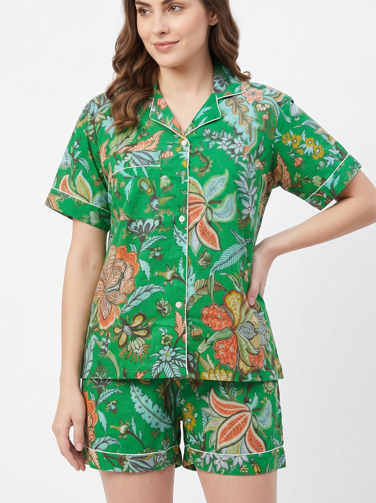 Women’s Bright Green Crimson – Elegant Two Piece Short Pajama Set