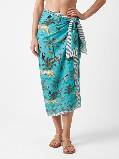 Sky Blue Safari Sarong Wrap - Beach Cover