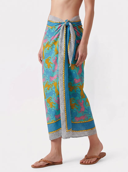 Turquoise Leopard Party Sarong - Beach Cover