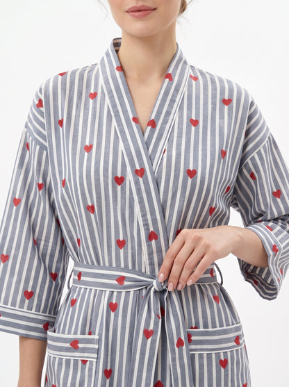 Grey Heart Riot Women's Cotton Kimono | 3/4 Sleeves