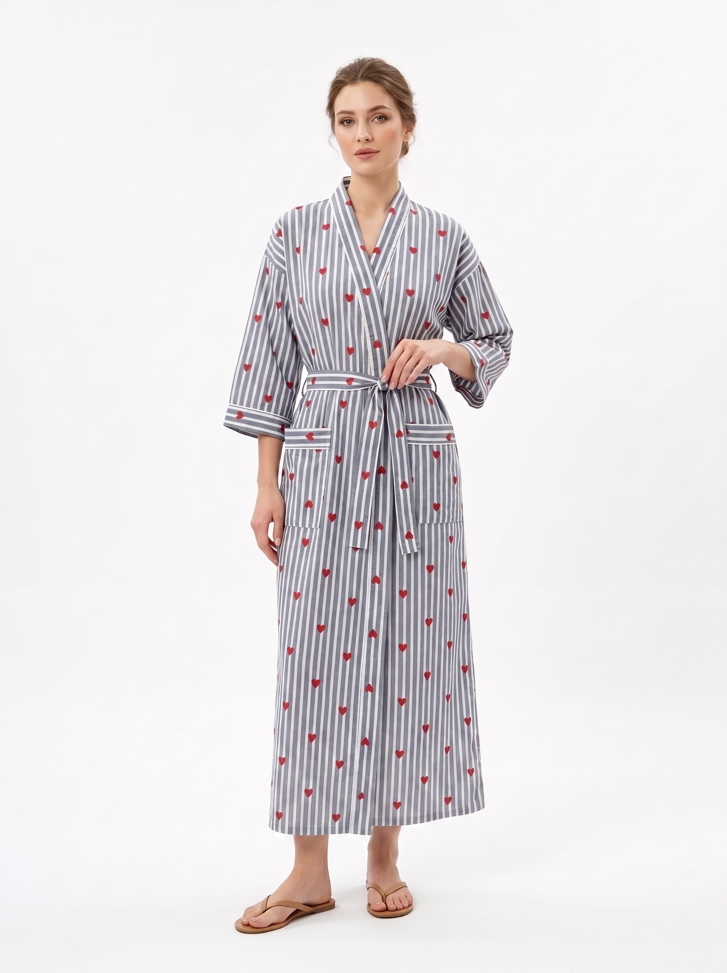 Grey Heart Riot Women's Cotton Kimono | 3/4 Sleeves