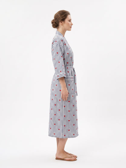 Grey Heart Riot Women's Cotton Kimono | 3/4 Sleeves