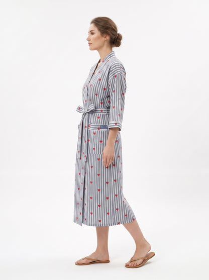 Grey Heart Riot Women's Cotton Kimono | 3/4 Sleeves