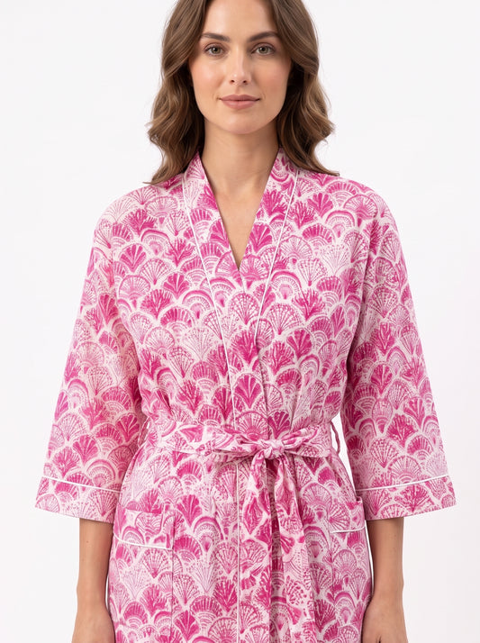 Pink Shell Women's Cotton Kimono | 3/4 Sleeves
