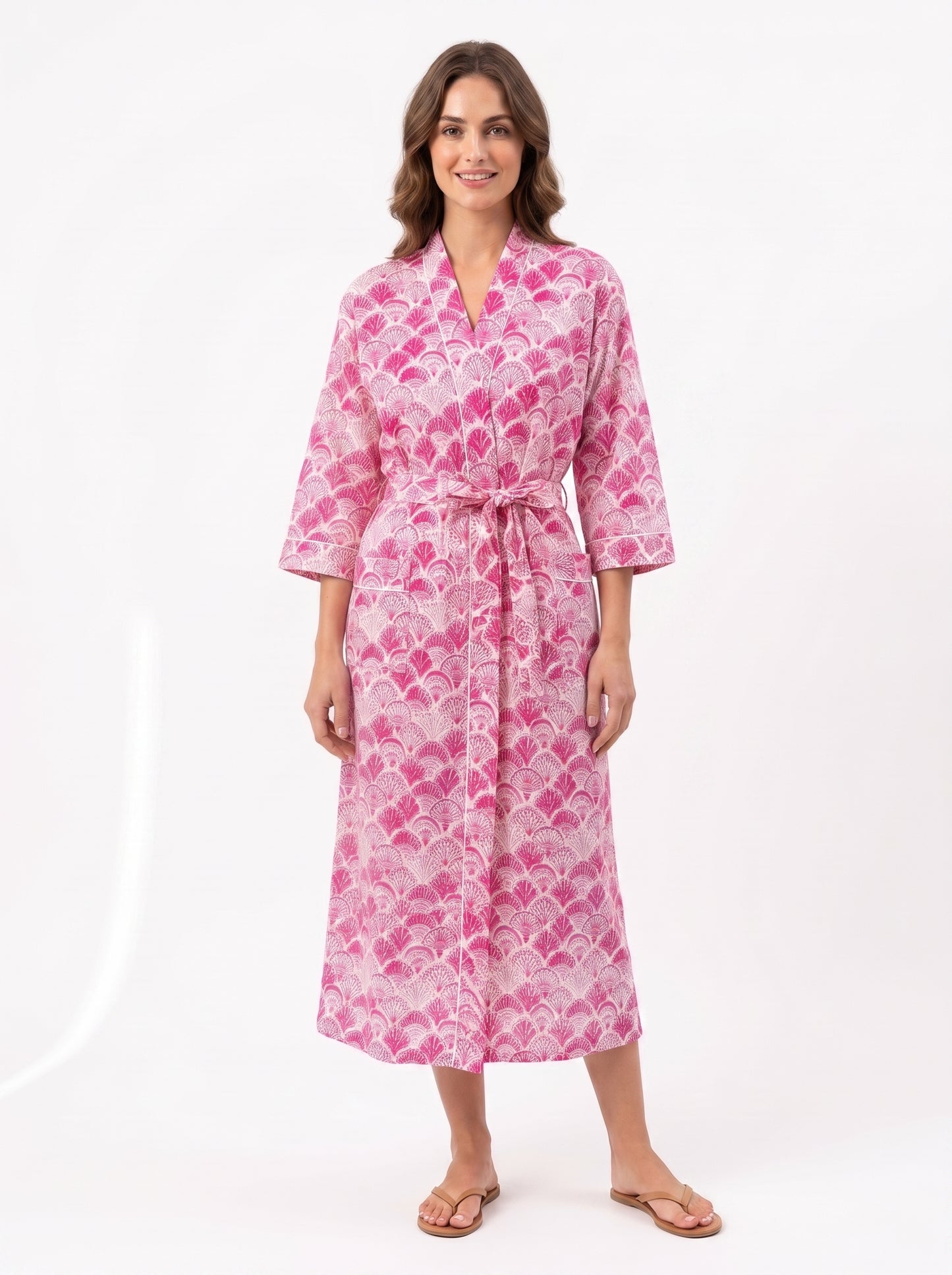 Pink Shell Women's Cotton Kimono | 3/4 Sleeves