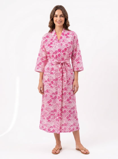 Pink Shell Women's Cotton Kimono | 3/4 Sleeves