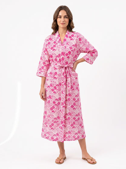 Pink Shell Women's Cotton Kimono | 3/4 Sleeves