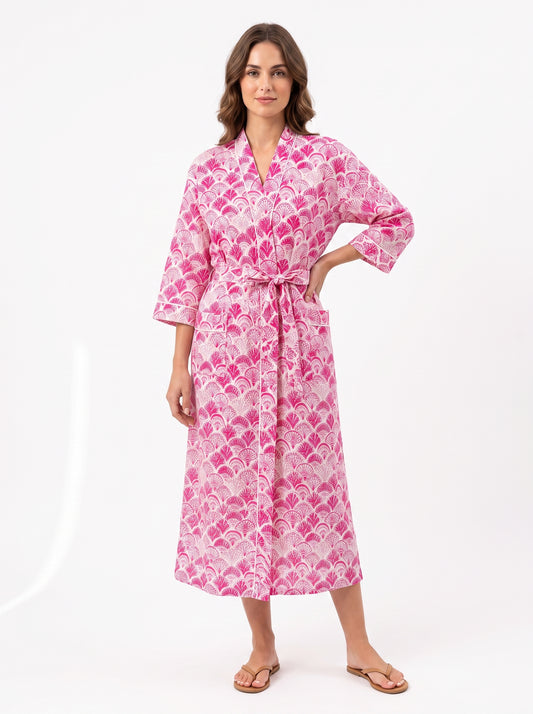 Pink Shell Women's Cotton Kimono | 3/4 Sleeves