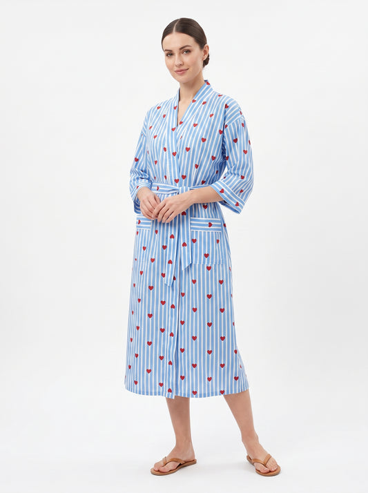 Blue Heart Riot Women's Cotton Kimono | 3/4 Sleeves