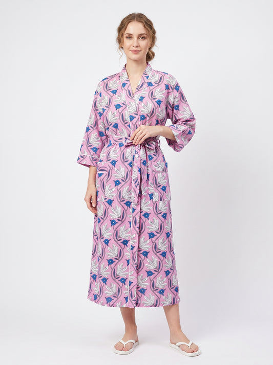Purple Bloom Women's Cotton Kimono | 3/4 Sleeves