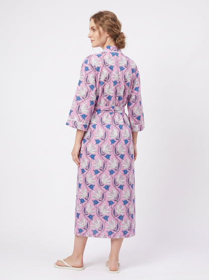 Purple Bloom Women's Cotton Kimono | 3/4 Sleeves