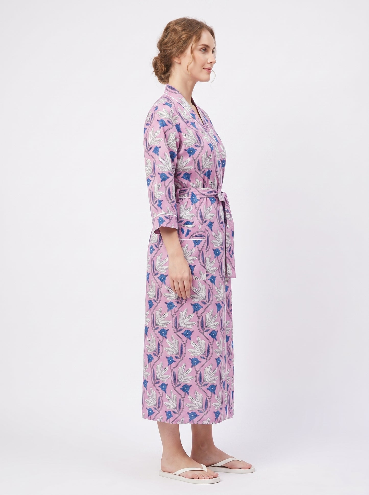Purple Bloom Women's Cotton Kimono | 3/4 Sleeves