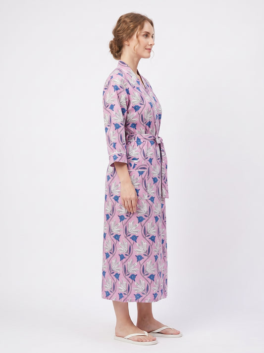 Purple Bloom Women's Cotton Kimono | 3/4 Sleeves