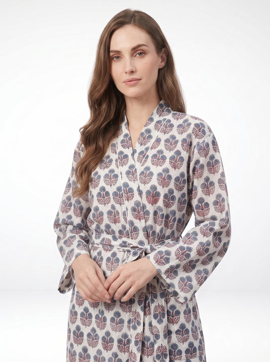 Mini Floral White Whisper – Women’s Cotton Kimono