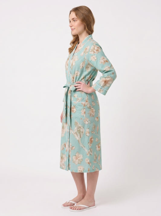 Sky Blue Bloom – Women’s Cotton Kimono