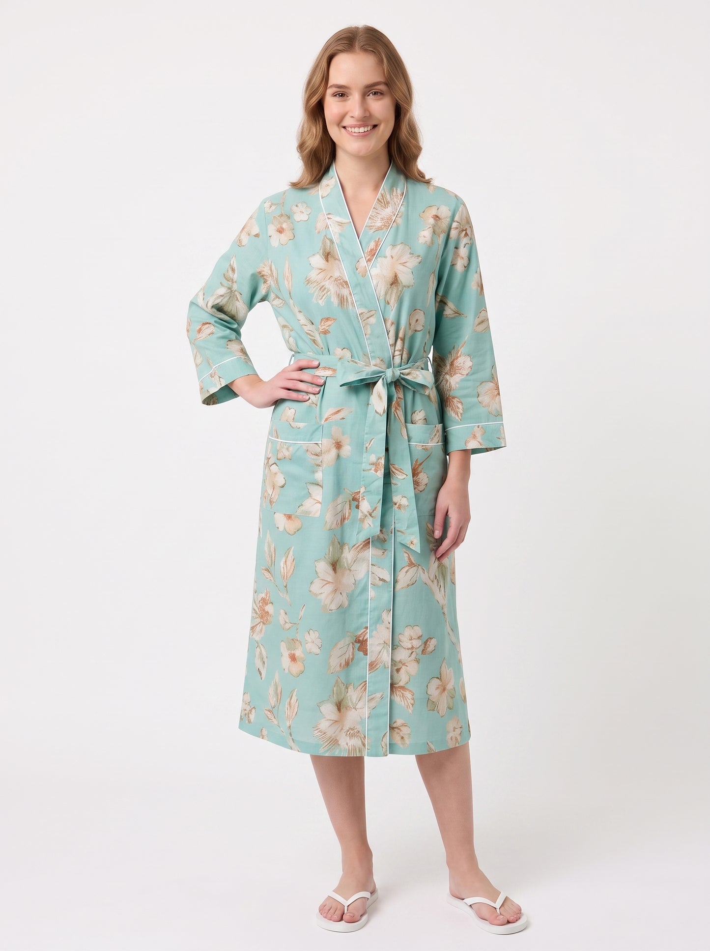 Sky Blue Bloom – Women’s Cotton Kimono