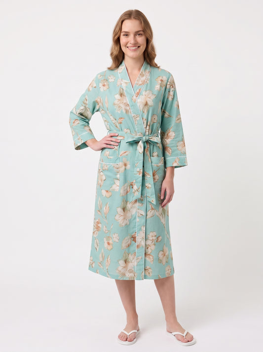 Sky Blue Bloom – Women’s Cotton Kimono