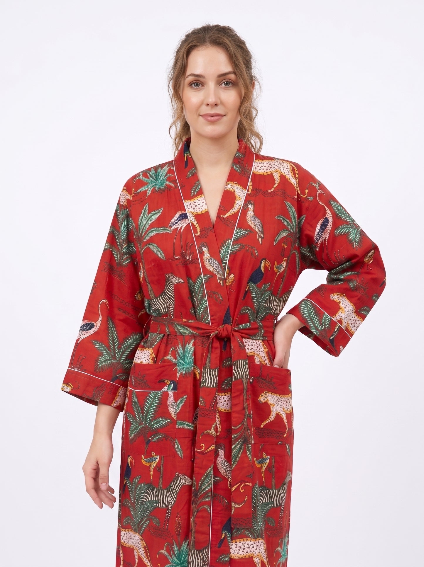 Red Safari Print – Women’s Cotton Kimono