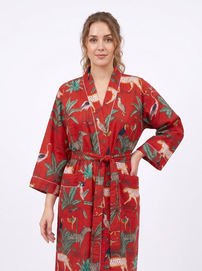 Red Safari Print – Women’s Cotton Kimono