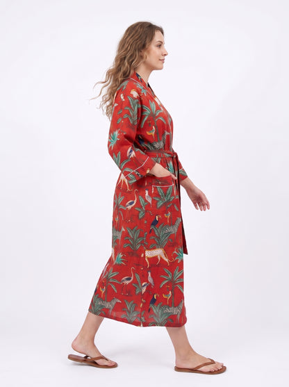 Red Safari Print – Women’s Cotton Kimono