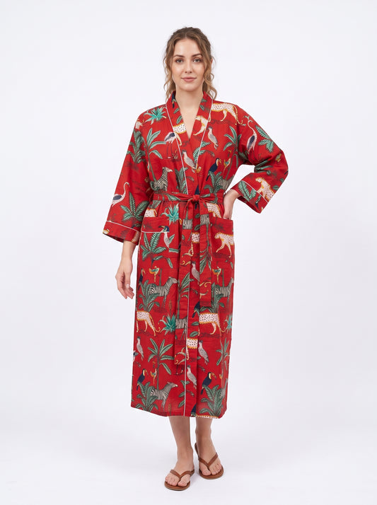 Red Safari Print – Women’s Cotton Kimono