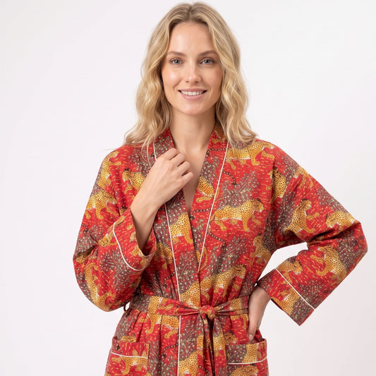 Red Cheetah Print – Women’s Cotton Kimono