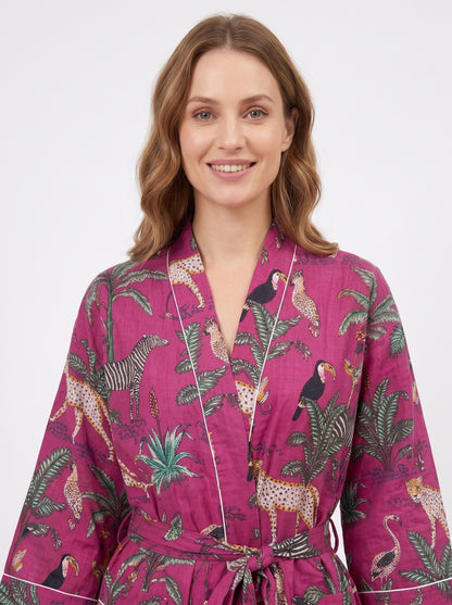 Pink Safari Print – Women’s Cotton Kimono