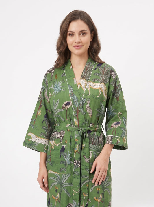 Green Safari Print – Women’s Cotton Kimono