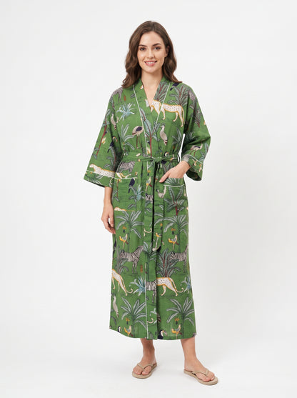 Green Safari Print – Women’s Cotton Kimono