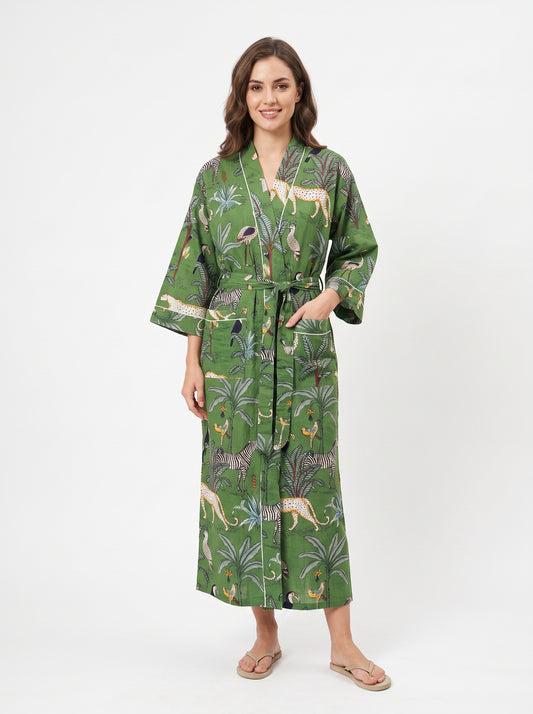 Green Safari Print – Women’s Cotton Kimono