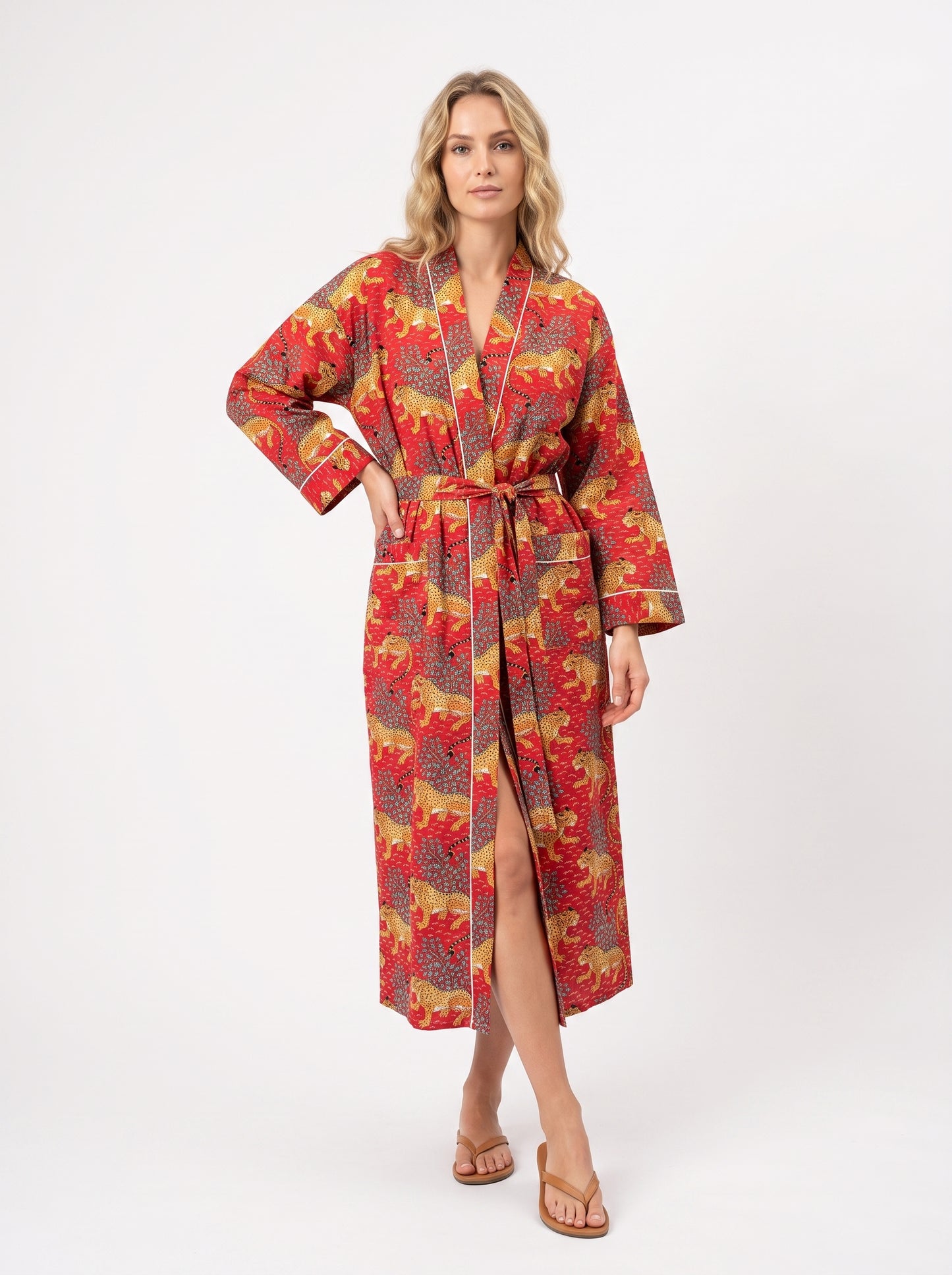 Red Cheetah Print – Women’s Cotton Kimono