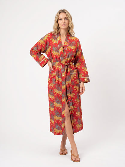 Red Cheetah Print – Women’s Cotton Kimono
