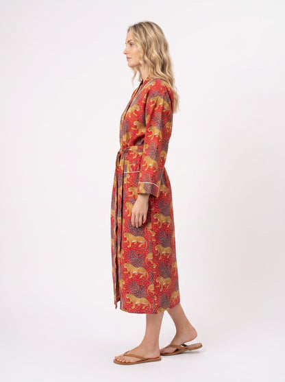 Red Cheetah Print – Women’s Cotton Kimono