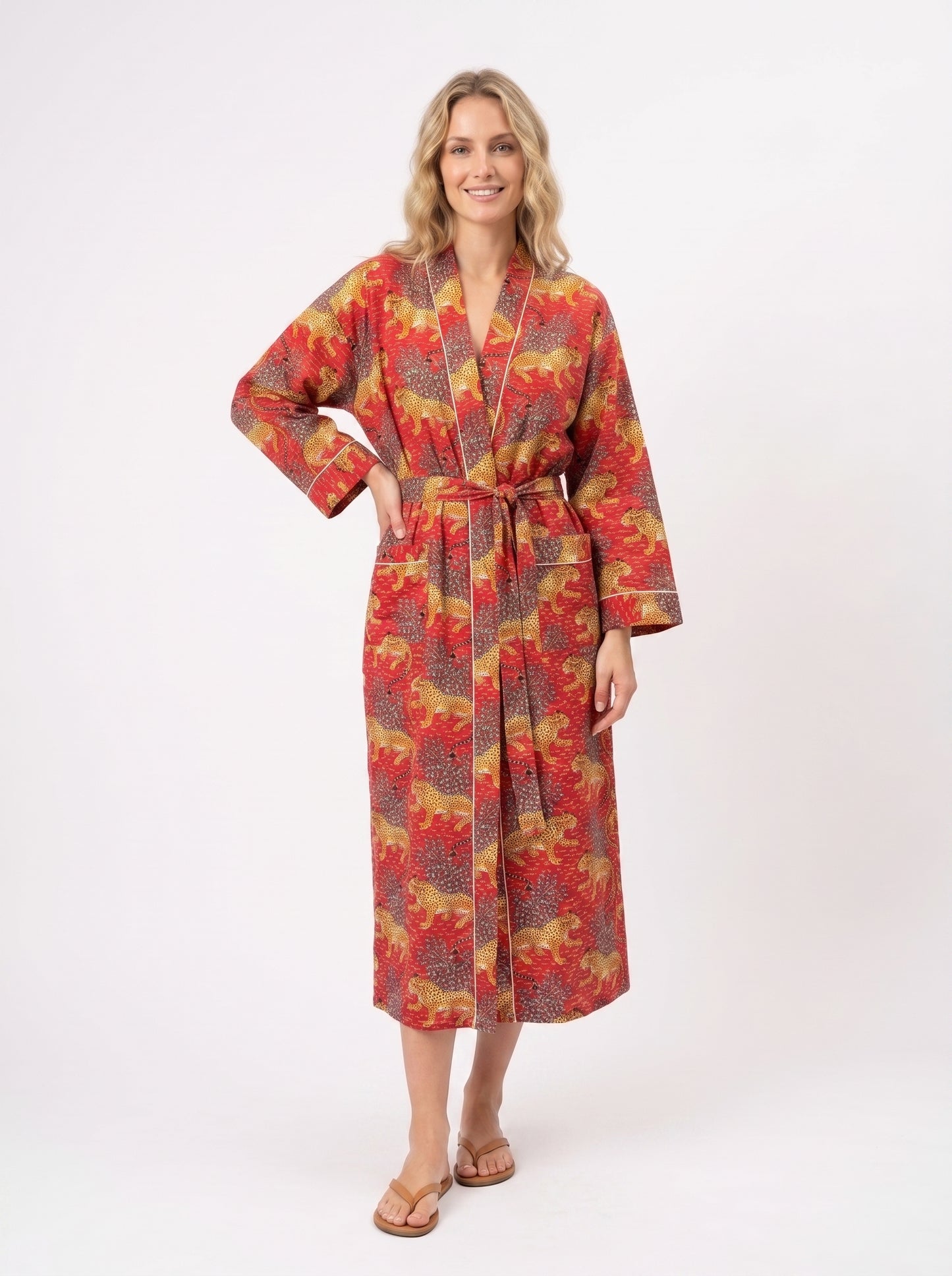 Red Cheetah Print – Women’s Cotton Kimono