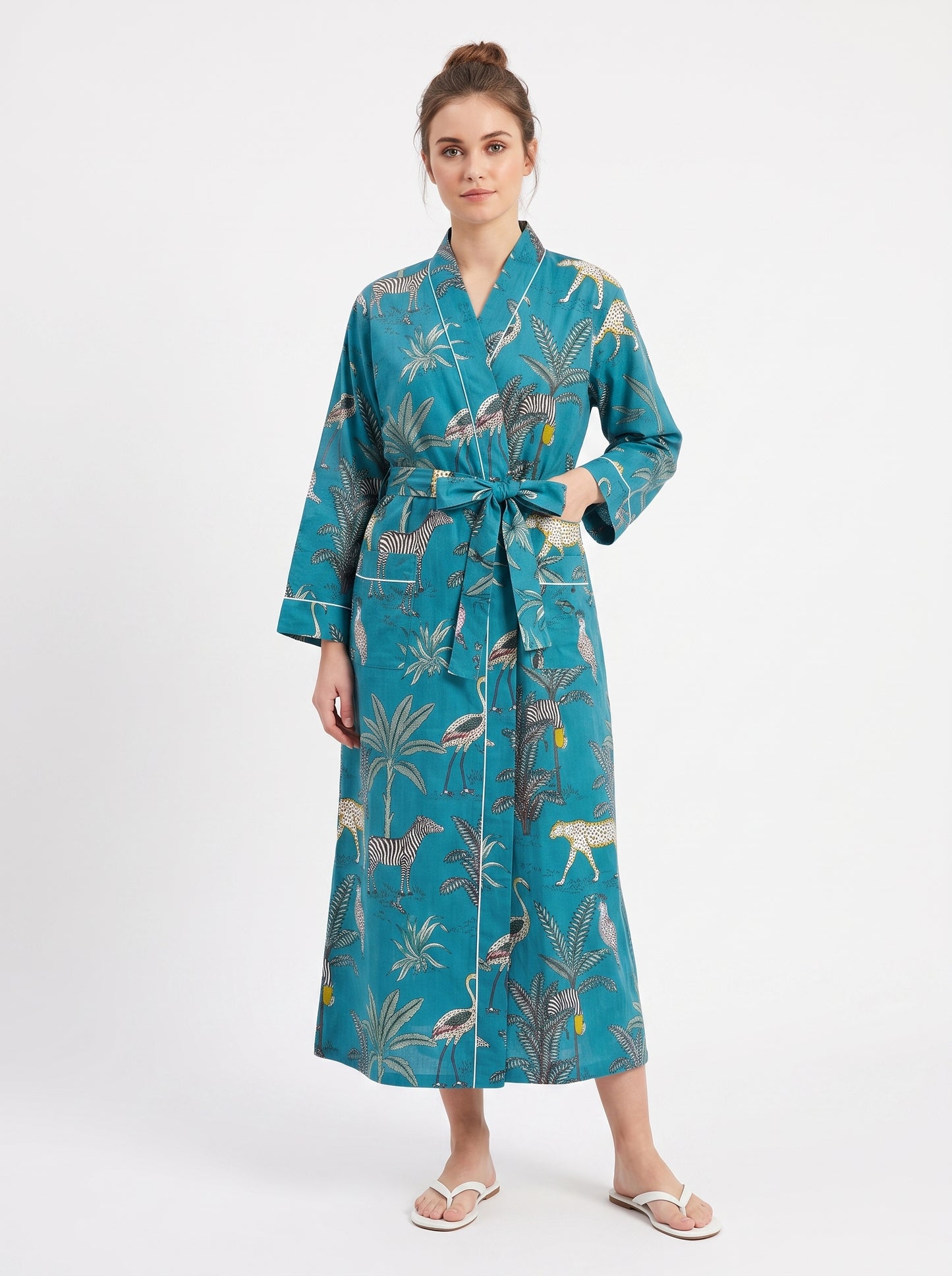 Teal Blue Safari – Women’s Cotton Kimono