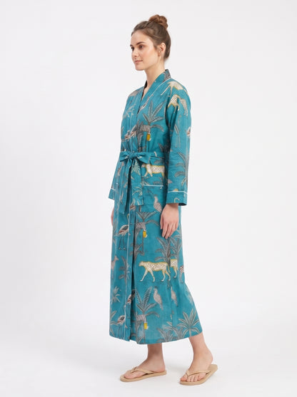 Teal Blue Safari – Women’s Cotton Kimono