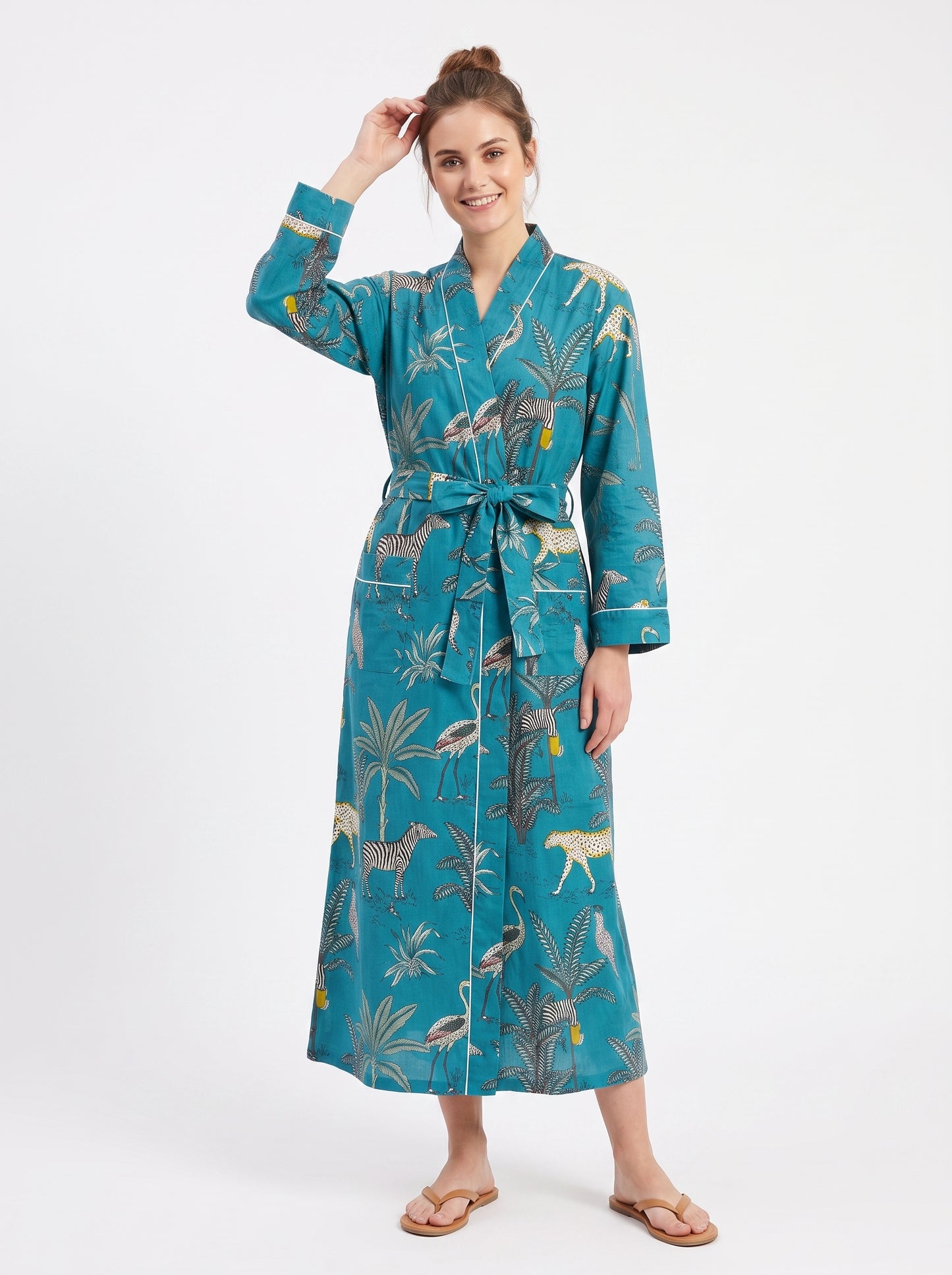 Teal Blue Safari – Women’s Cotton Kimono