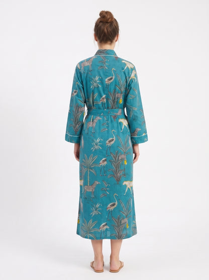 Teal Blue Safari – Women’s Cotton Kimono