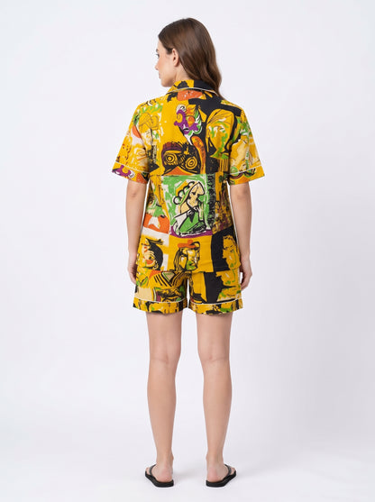 Women’s Yellow Abstract – Elegant Two Piece Short Pajama Set