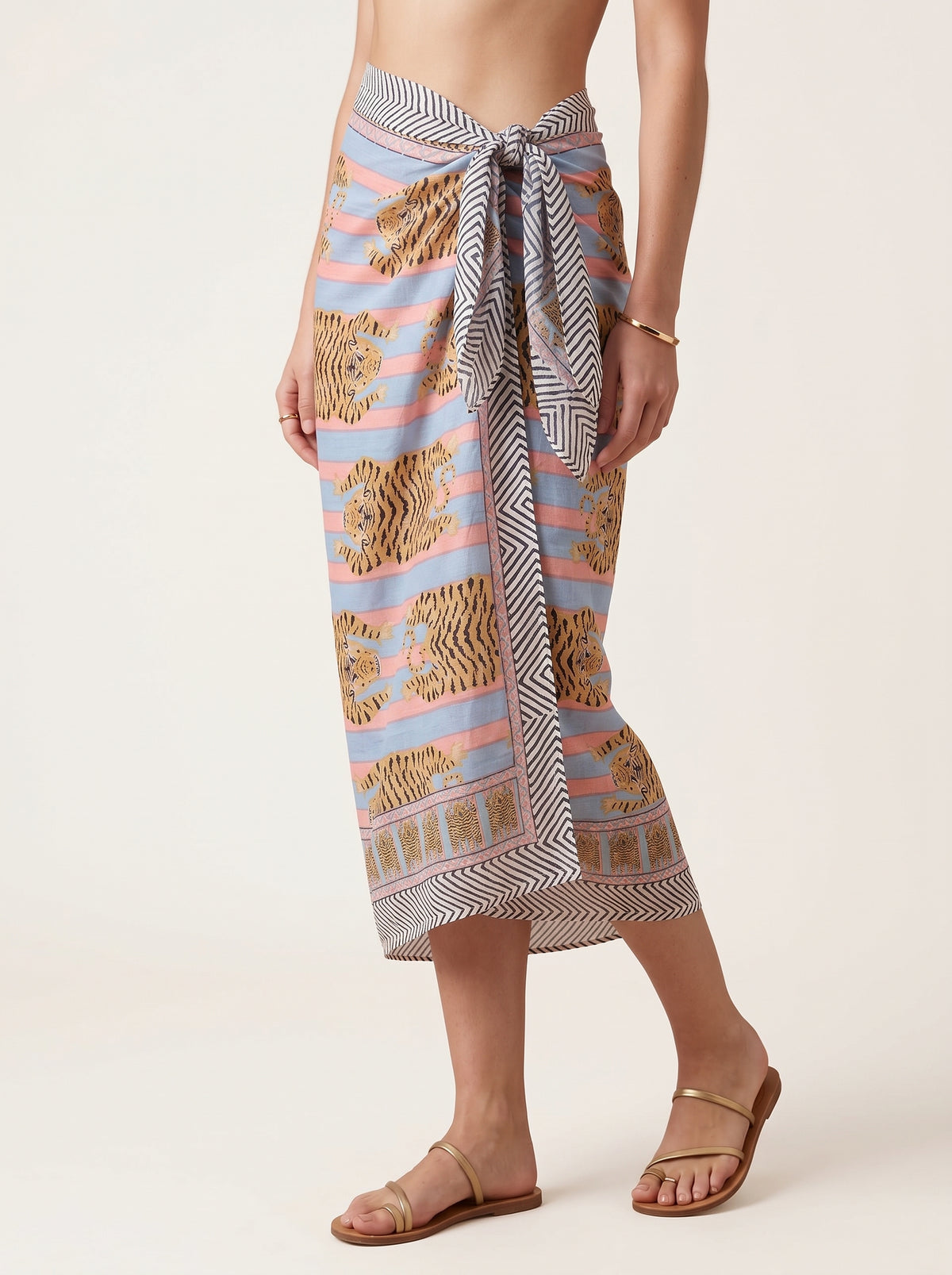 Blue Pink Stripes Tiger Tibetan Sarong - Beach Cover