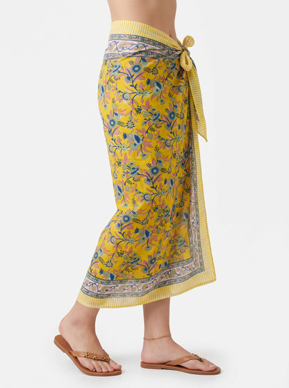 Yellow Vine Handblock Sarong - Beach Cover