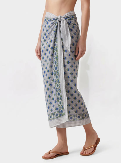 Mini Blue Floral Handblock Sarong - Beach Cover